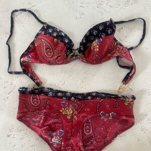 Dior Red Paisley Swim Top with Black Trim